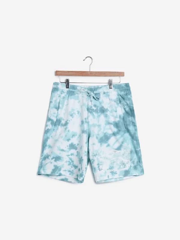 Belted Women Shorts to Enhance the WaistlineStudiofit Blue Tie-Dye Print Slim-Fit Shorts