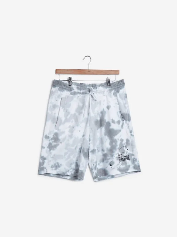 Ruffled Hem Women Shorts to Add a Feminine TouchStudiofit Grey Tie-Dye Print Slim-Fit Shorts