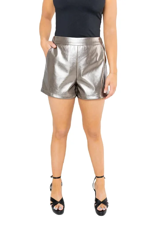 Ruffled Hem Women Shorts to Add a Feminine TouchVince Vegan Leather Short In Metal