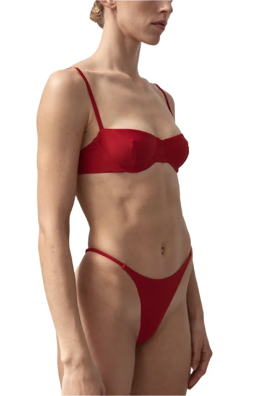 Floral - printed bikini for a feminine and colorful beach vibeBardot Balcony Top | Vermilion Red