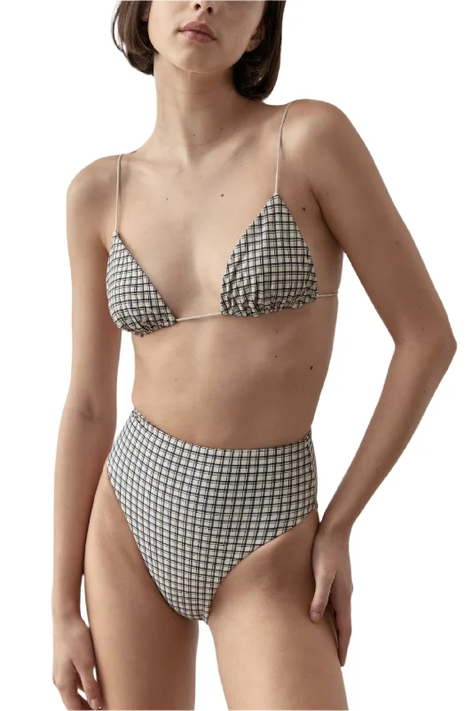 Sustainable bikini made from recycled materials for eco - conscious beachgoersFine Strap Triangle Top | Bijou Check