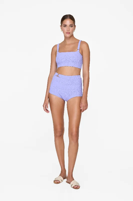 Tropical - themed bikini for a vacation - ready beach outfitHunter Top - Lavender Croc