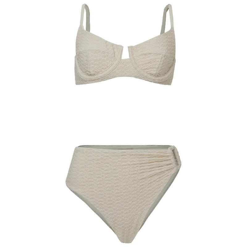 Striped bikini with a classic pattern for a timeless beach aestheticLala Bikini Top Off-White