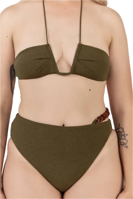 Lace - trimmed bikini for an elegant and romantic touchNeal Halter Top Bouclê | Olive